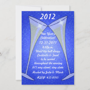 Vidrios en invitación de Año Nuevo Azul