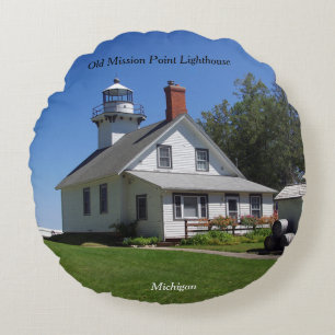 Vieja almohada redonda de faro de punto de misión