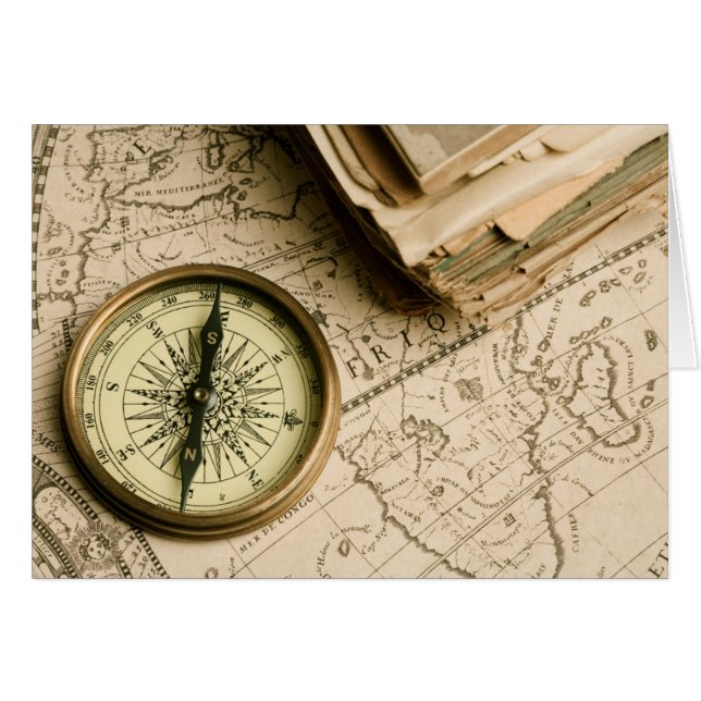 Vieja brújula sobre mapa antiguo (Anverso (Horizontal))