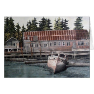 Vieja Casa de barcos y barco de pesca
