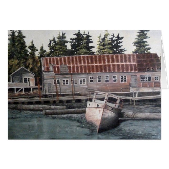 Vieja Casa de barcos y barco de pesca (Anverso (Horizontal))