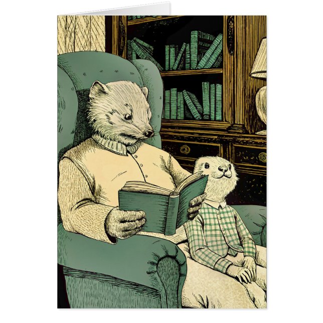 Vieja comadreja leyendo un libro a una joven comad (Frente)