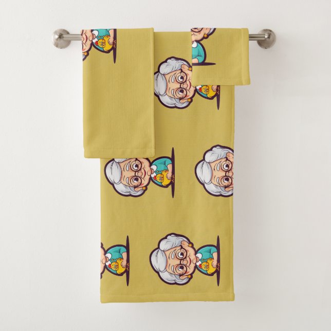 Vieja dama con toallas de baño de pollo (In situ)