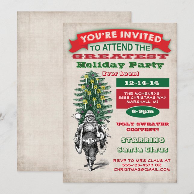 Vieja invitación a fiesta de Navidades de moda (Anverso / Reverso)