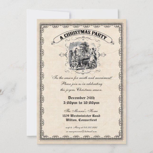 Vieja invitación a fiesta de Navidades victorianos (Anverso)