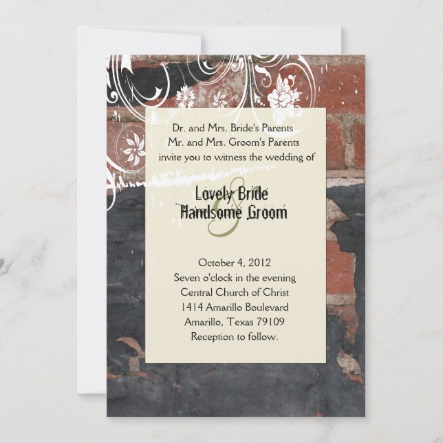 Vieja invitación a la boda de ladrillo rojo (Anverso)