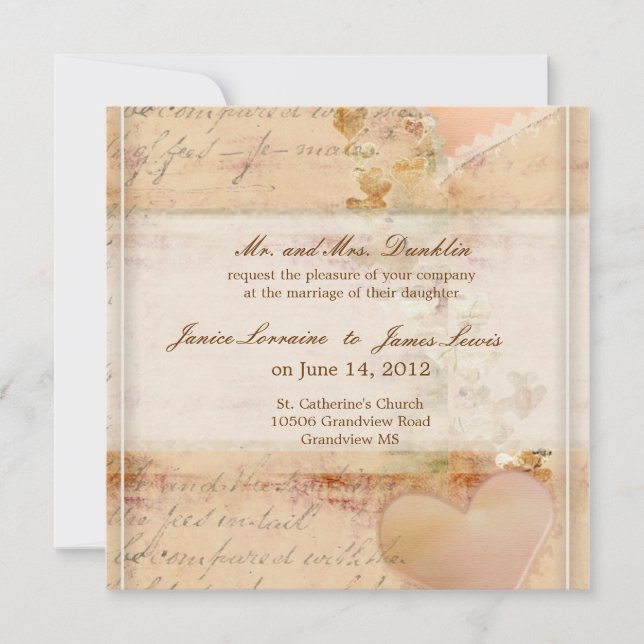 Vieja invitación de boda a la antigua (Anverso)