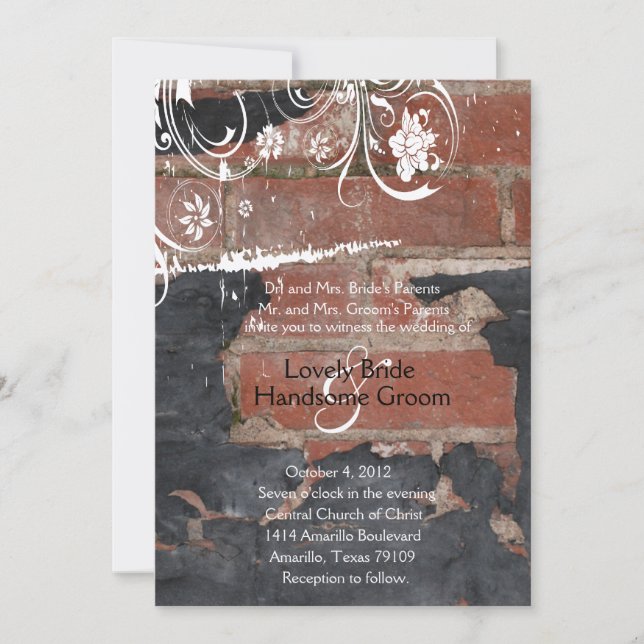 Vieja invitación de la boda del ladrillo rojo (Anverso)