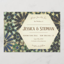 Vieja invitación de matrimonio de azulejos azules