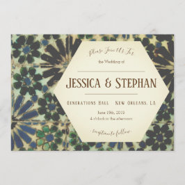 Vieja invitación de matrimonio de azulejos azules