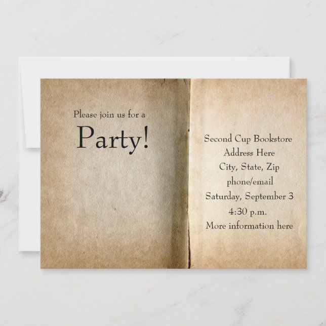 Vieja invitación del libro de las páginas (Anverso)