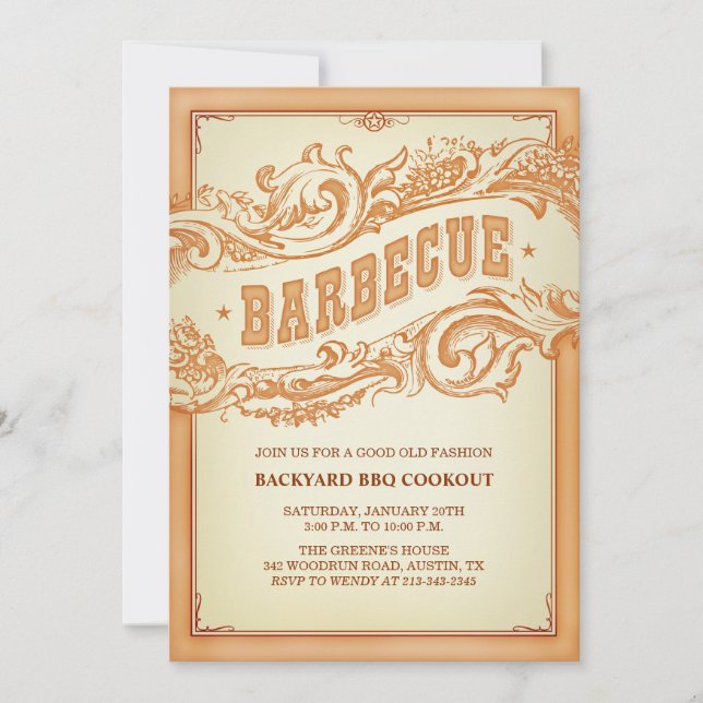 Vieja invitación occidental auténtica del Bbq (Anverso)