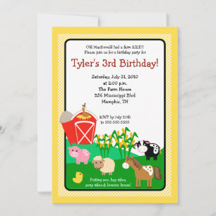 Vieja MacDonald Farm EIEIO Invitación de cumpleaño