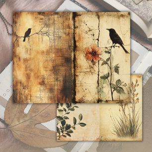 Vieja página antigua pájaros florales Diario basur