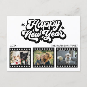 Vieja película Grunge Tres fotos postal de Año Nue