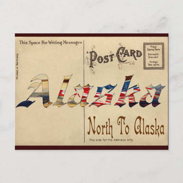 Vieja postal antigua con Alaska (Anverso)