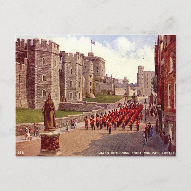 Vieja postal - Castillo de Windsor - los guardias (Anverso)