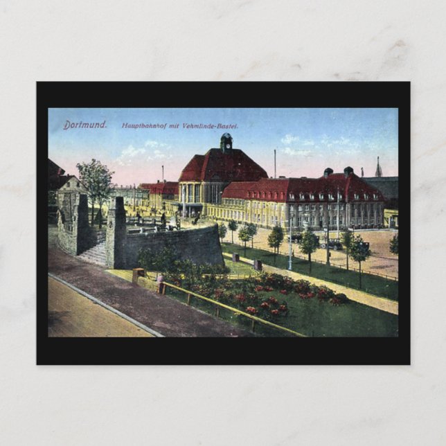 Vieja postal - Estación de Ferrocarril Dortmund (Anverso)