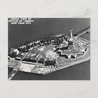 Vieja postal - Estatua de la Libertad - Vista aére
