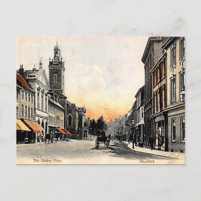 Vieja postal - Foro de Blandford, Dorset (Anverso)