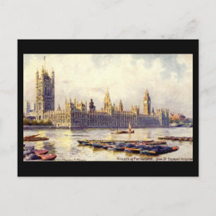 Vieja postal - Londres, cámaras del Parlamento