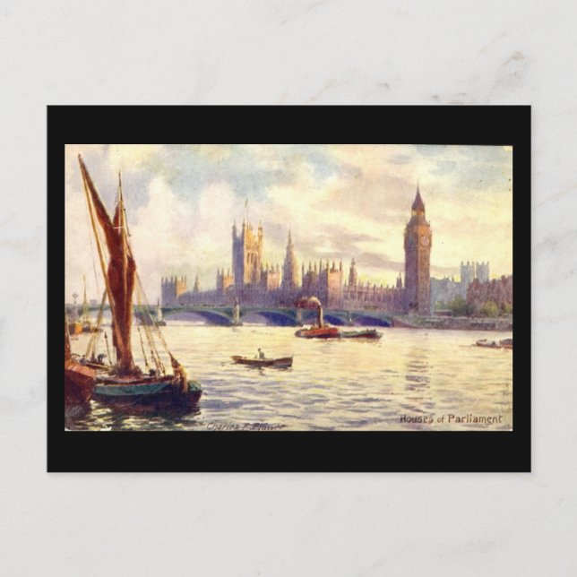 Vieja postal - Londres, cámaras del Parlamento (Anverso)