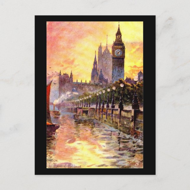 Vieja postal - Londres, cámaras del Parlamento (Anverso)