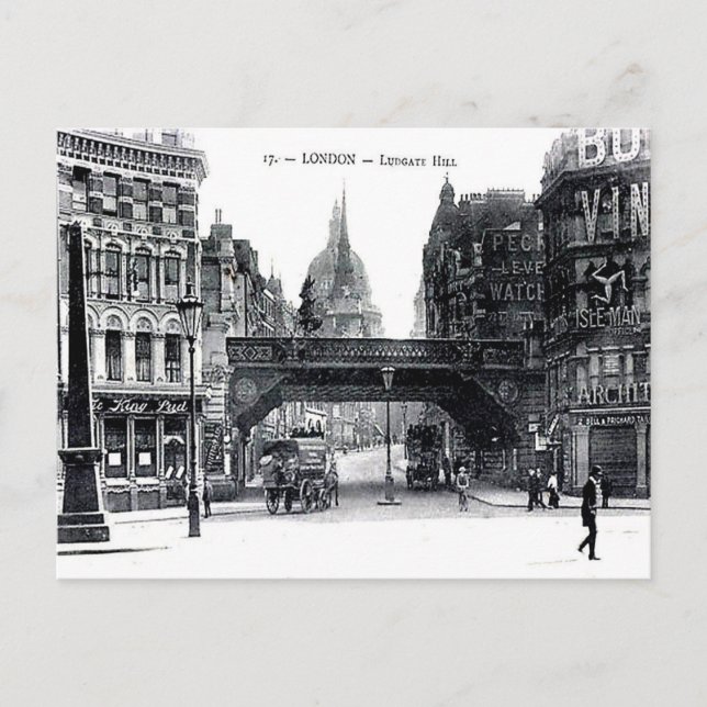 Vieja postal - Ludgate Hill, Londres (Anverso)