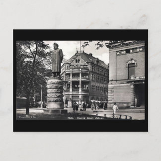 Vieja postal - Oslo, la estatua de Ibsen