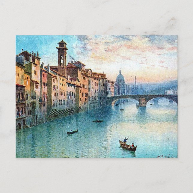 Vieja postal - Río Arno, Florencia, Italia (Anverso)