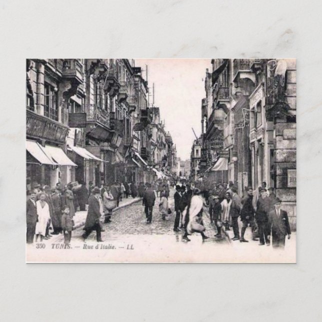 Vieja postal - Rue d'Italie, Túnez (Anverso)