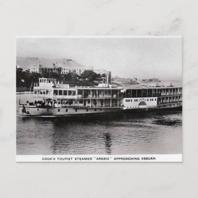 Vieja postal - Steamer en Asuán, Egipto (Anverso)