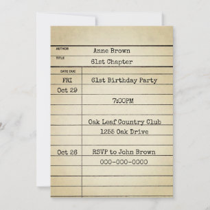 Vieja tarjeta de biblioteca 61ª fiesta de cumpleañ