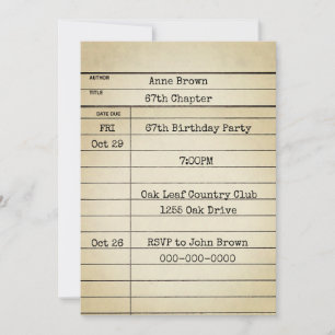 Vieja tarjeta de biblioteca 67ª fiesta de cumpleañ