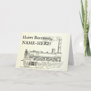 Vieja tarjeta de cumpleaños de locomotora de tren