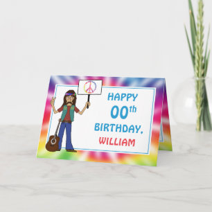 Vieja tarjeta de cumpleaños Hippie Hippy Tie Dye