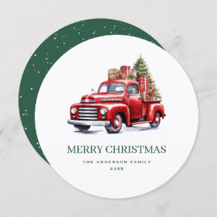 Vieja tarjeta de navidad de camionetas rojas Green