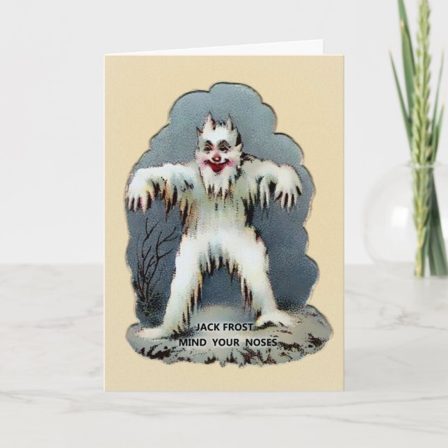Vieja tarjeta de Navidades Jack Frost de Victoria (Anverso)
