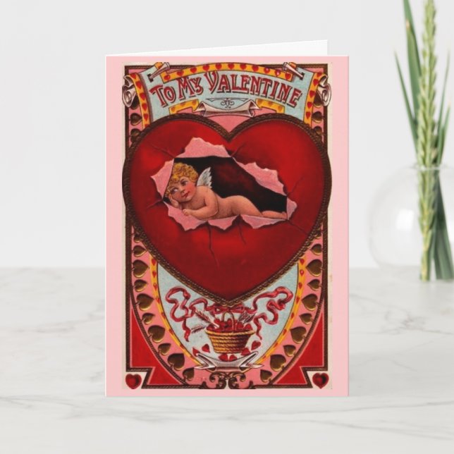 Vieja tarjeta de San Valentín cupido (Anverso)