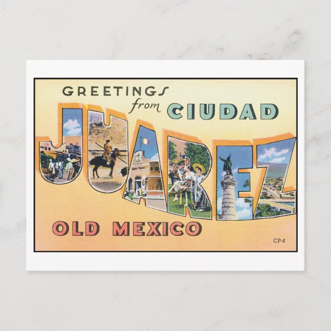 Vieja tarjeta postal de Ciudad Juárez (Anverso)