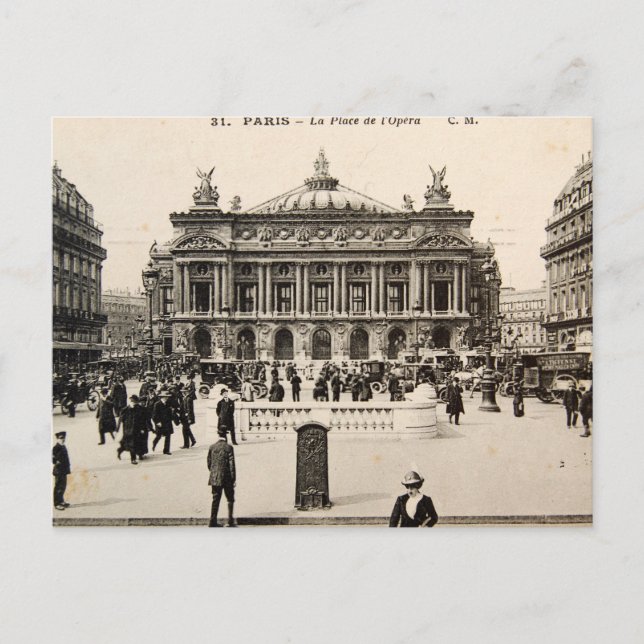 Vieja tarjeta postal de París, la ópera (Anverso)
