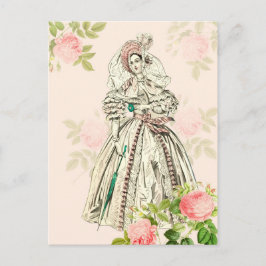 Vieja victoriana de moda postal en rosa