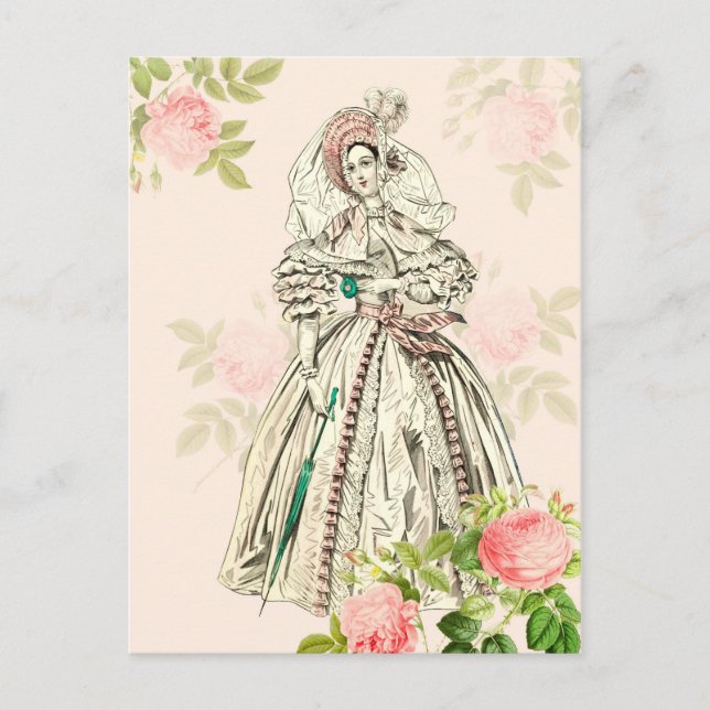 Vieja victoriana de moda postal en rosa (Anverso)