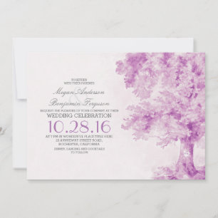 viejas invitaciones a bodas color púrpura de árbol