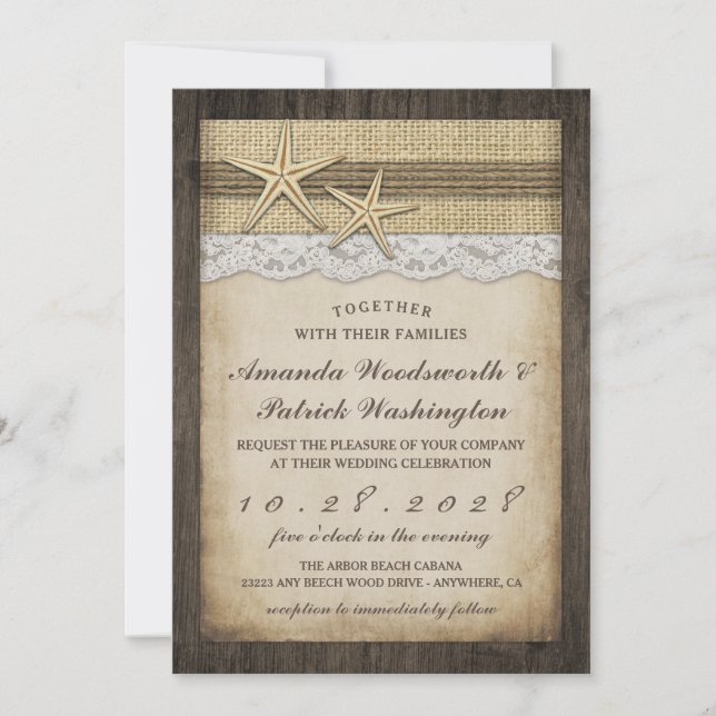 Viejas invitaciones a bodas rusticas de Starfish B (Anverso)