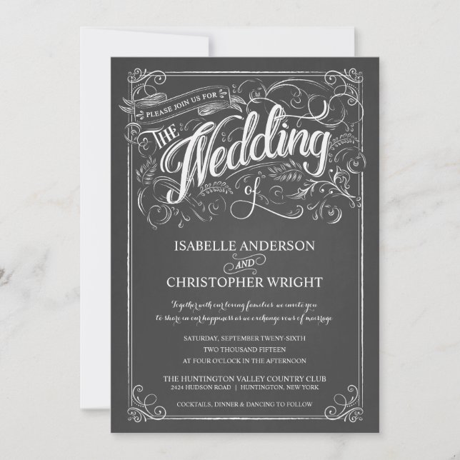 Viejas invitaciones a la boda de arte rustico de c (Anverso)