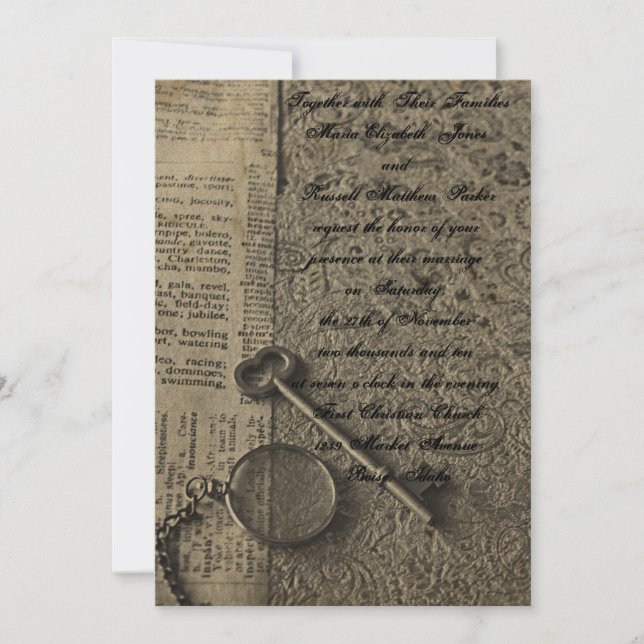 Viejas invitaciones a la boda de Steampunk (Anverso)