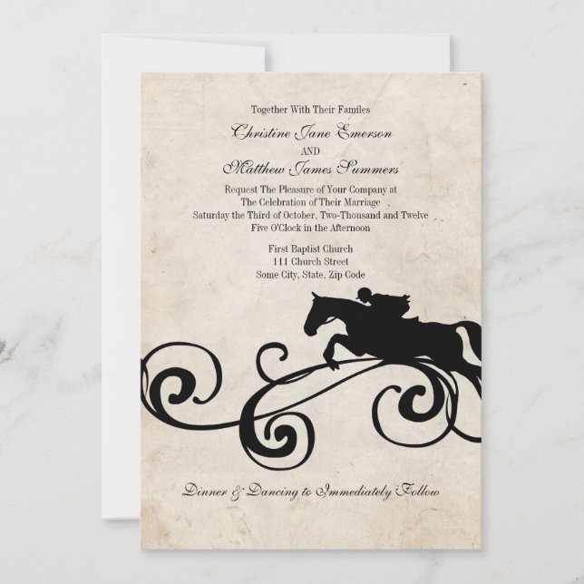 Viejas invitaciones a la boda ecuestre inglesa (Anverso)