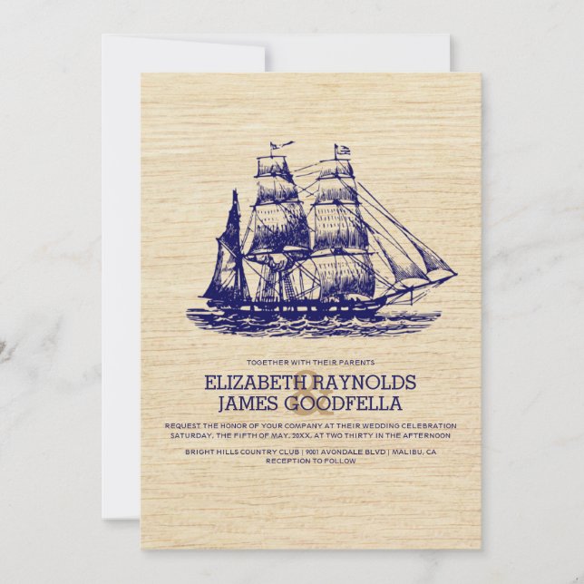 Viejas invitaciones a la boda en barco (Anverso)