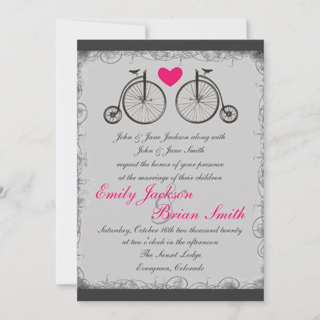 Viejas invitaciones de boda grises para el amor en (Anverso)